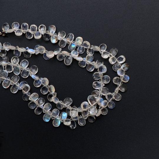 Natural Rainbow Moonstone Faceted Pear Beads, 4.5x7 mm to 5x7.5 mm, Faceted Moonstone Pear, 16 Inch Full Strand, Price Per Strand