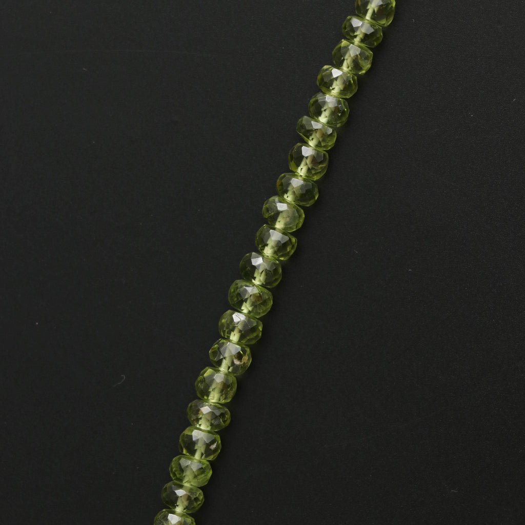 Peridot Faceted Roundel Beads - 4.5 mm to 5.5 mm - Peridot Gemstone- Gem Quality , 8 Inch/ 20 Cm Full Strand, Price Per Strand - National Facets, Gemstone Manufacturer, Natural Gemstones, Gemstone Beads