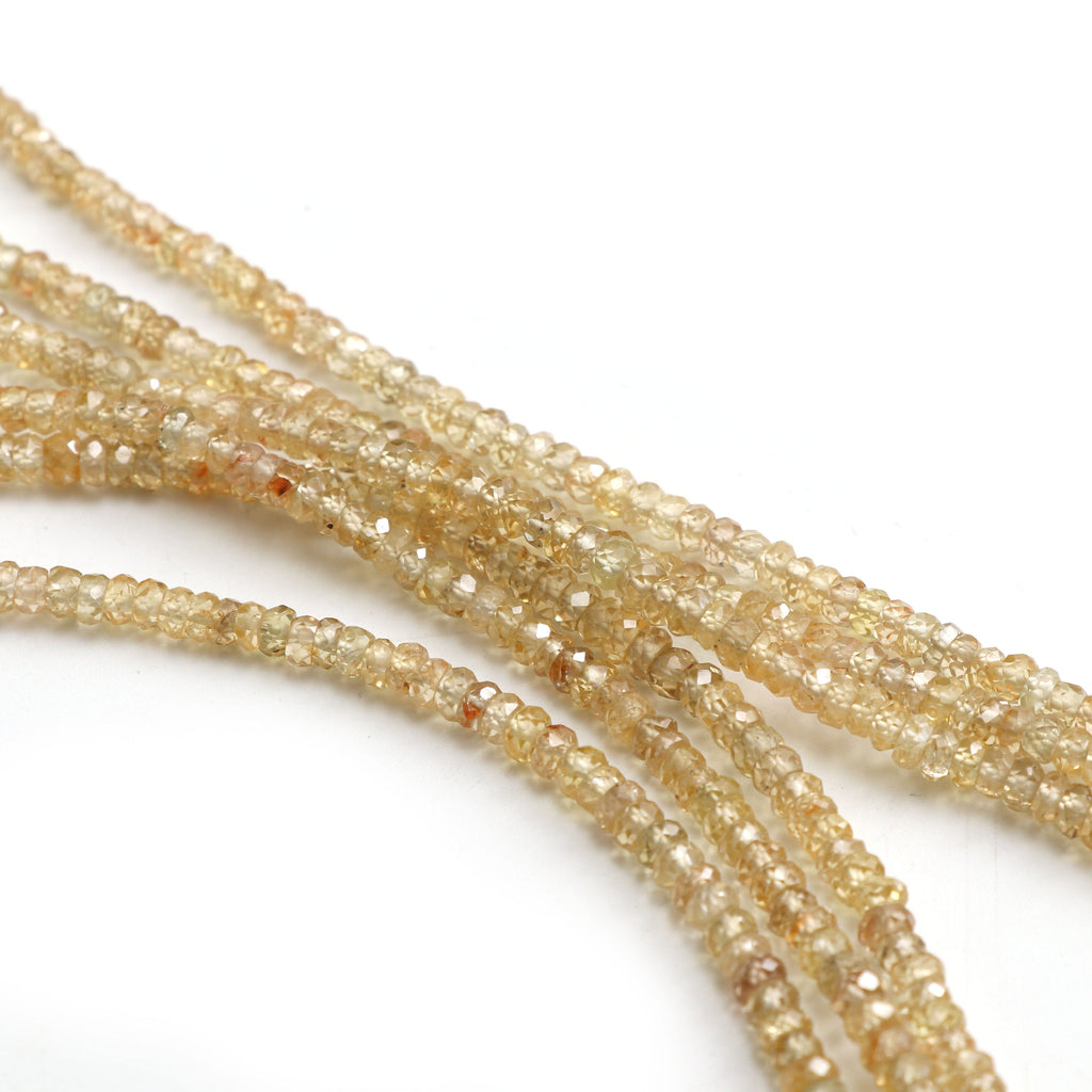 Natural Golden Zircon Faceted Roundelle Beads | Zircon beads | 3 mm to 5 mm | 8 Inch/ 16 Inch/ 18 Inch Full Strand | Price Per Strand - National Facets, Gemstone Manufacturer, Natural Gemstones, Gemstone Beads