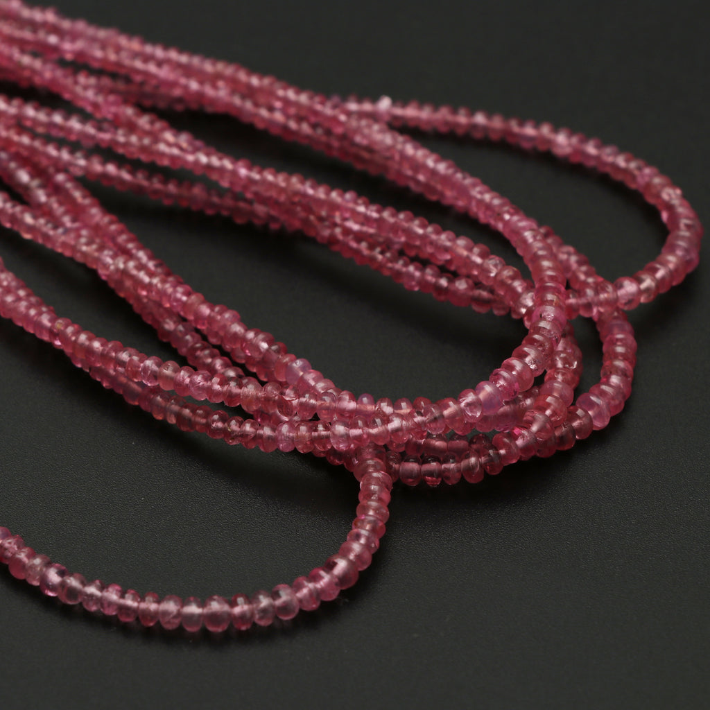 Natural Pink Spinel Smooth Roundel Beads, 2.5 mm to 4 mm, Spinel Gemstone Beads - Gem Quality , 18 Inch/ 46 Cm Full Strand, Price Per Strand - National Facets, Gemstone Manufacturer, Natural Gemstones, Gemstone Beads