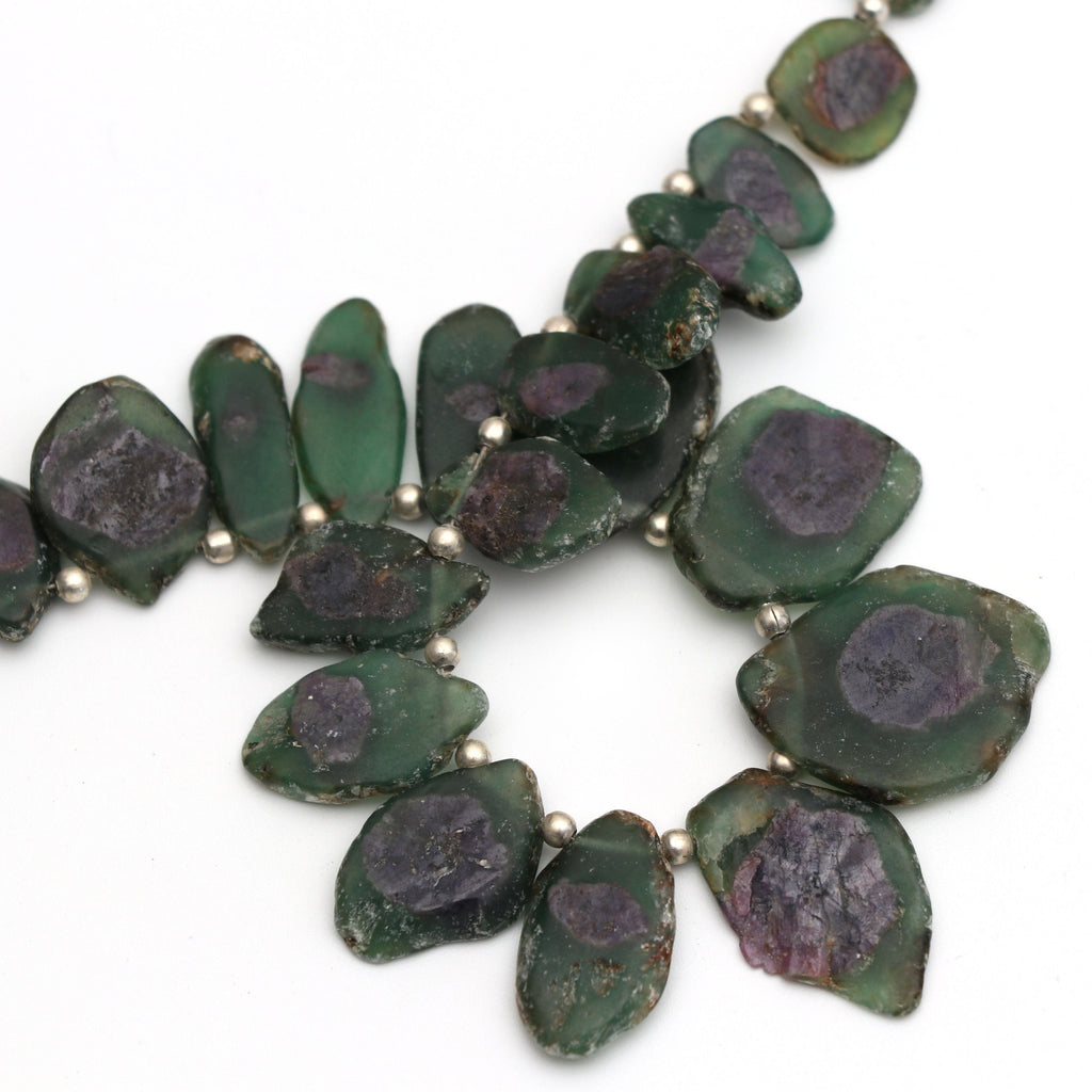 Ruby Fuchsite Smooth Fancy Slice Beads - 7x10 mm to 17x21 mm - Ruby Fuchsite - Gem Quality , 8 Inch/ 20 Cm Full Strand, Price Per Strand - National Facets, Gemstone Manufacturer, Natural Gemstones, Gemstone Beads