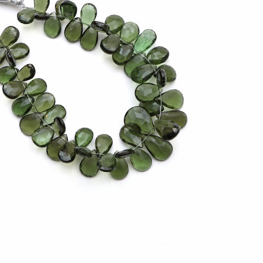Green Moldavite Faceted Pear Beads, 8x12 To 9.5x19mm, Moldavite Jewelry Making Gemstone, 8 Inches Full Strand, Price Per Strand
