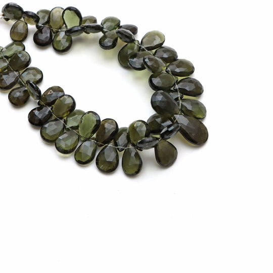 Natural Moldavite Flush Faceted Pear Beads, 11x17.5 To 10.5x17.5mm , Moldavite Jewelry Making Gemstone, 8 Inches Strand, Price Per Strand