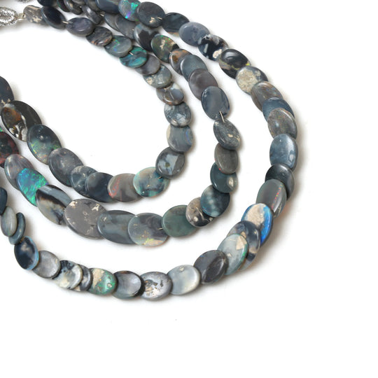 Australian Opal Flat Oval Smooth Beads, 4x5.5 mm to 8x11.5 mm, Australian Opal Oval Jewelry Making Beads, 8 Inch, Price Per Strand