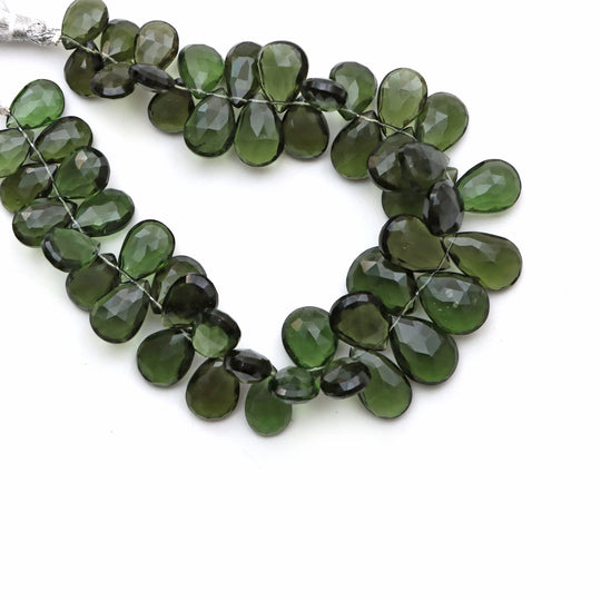 Natural Moldavite Flush Faceted Pear Beads, 8.5x12 To 10x16mm , Moldavite Jewelry Making Gemstone, 8 Inches Strand, Price Per Strand