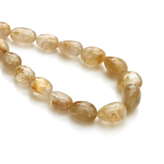 Golden Rutile Smooth Tumble Beads, 8x9.5 to 16x17.5 mm, Golden Rutile Jewelry Making Beads, 20 Inches Full Strand, Price Per Strand
