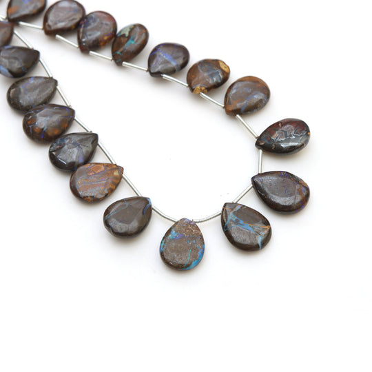 Natural Boulder Opal Smooth Pear Beads, 8x12 mm To 14.5x19.5 mm, Boulder Opal Beads, Brown Opal Jewelry Making Gemstone, 20 Inches Strand