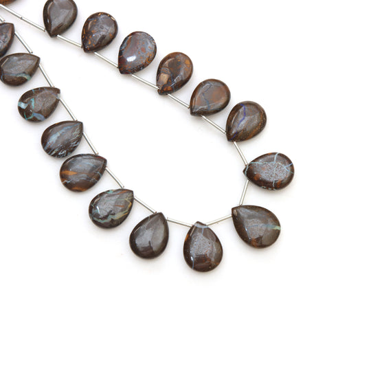Natural Boulder Opal Smooth Pear Beads, 8x12 mm To 14.5x19.5 mm, Boulder Opal Beads, Brown Opal Jewelry Making Gemstone, 20 Inches Strand