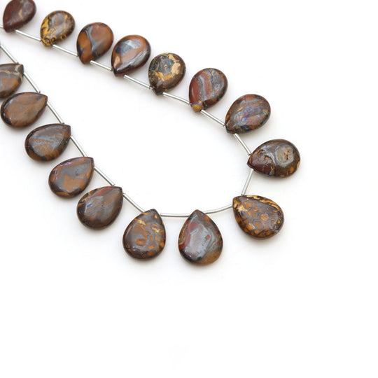 Natural Boulder Opal Smooth Pear Beads, 8x12 mm To 14.5x19 mm, Boulder Opal Beads, Brown Opal Jewelry Making Gemstone, 20 Inches Full Strand