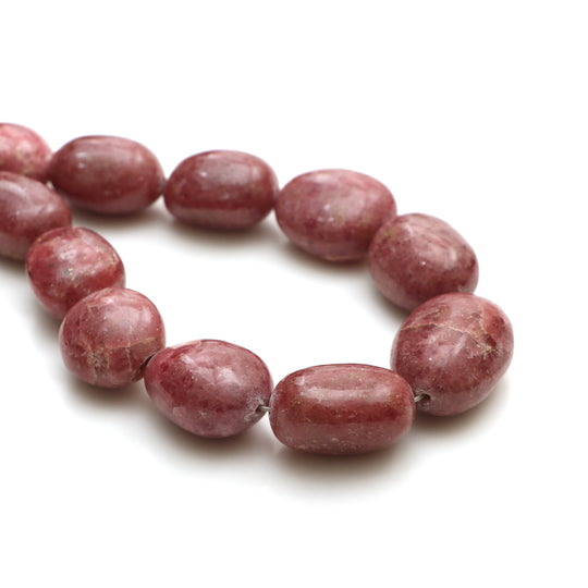 ロードナイト スムース タンブル ビーズ、11.5x16.5 mm ～ 20.5x27 mm、ロードナイト プレーン タンブル、ロードナイト ジュエリー タンブル、20 インチ ストランド 1 ストランドあたりの価格