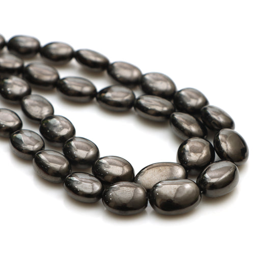 シュンガイト スムース タンブル ビーズ、5x7 mm ～ 10x14 mm、シュンガイト ジュエリー メイキング ビーズ、タンブル シェイプ シュンガイト、18 インチ ストランド、1 ストランドあたりの価格