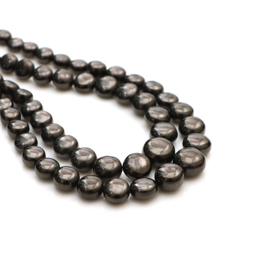 シュンガイト スムース コイン ビーズ、5 mm ～ 12 mm、シュンガイト ジュエリー メイキング ビーズ、コイン シェイプ シュンガイト、18 インチ ストランド、1 ストランドあたりの価格