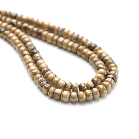 シャレンブレンド スムース ロンデル ビーズ、5.5 mm ～ 7 mm、プレーン シャレンブレンド ビーズ、ロンデル シェイプ ビーズ、18 インチ ストランド、1 ストランドあたりの価格