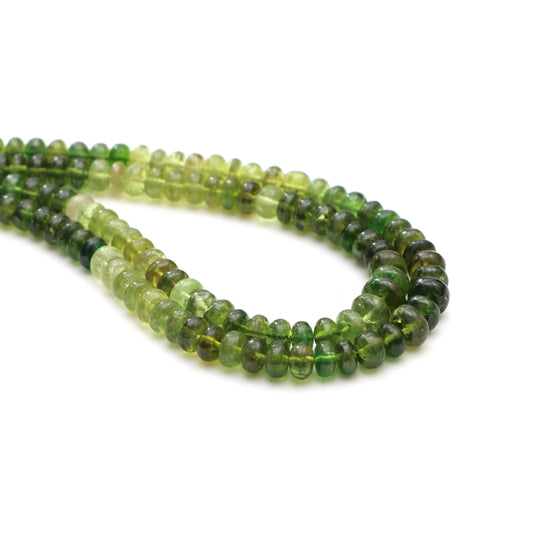 ツァボライト スムース ロンデル ビーズ、5.5 mm ～ 7 mm、ツァボライト ジュエリー メイキング ビーズ、ロンデル ツァボライト ビーズ、18 インチ ストランド、1 ストランドあたりの価格