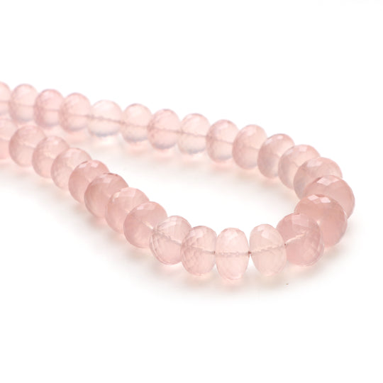 ローズクォーツファセットロンデルビーズ、11 mm から 14 mm、クォーツジュエリーメイキングビーズ、ロンデルシェイプビーズ、20 インチストランド、1 ストランドあたりの価格、