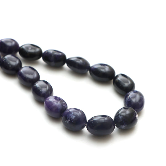 パープルオパールスムースタンブルビーズ、8x10.5 mm から 10.5x13 mm、オパールジュエリーメイキングビーズ、タンブルシェイプオパール、20 インチストランド、1 ストランドあたりの価格