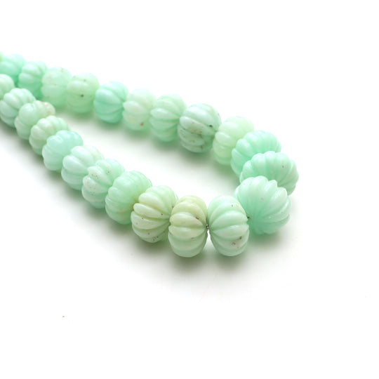 Mint chrysoprase rondelle carving beads, 8 mm to 16 mm, chrysoprase carving beads, Rondelle shape beads, 19 inches strand, Price per strand
