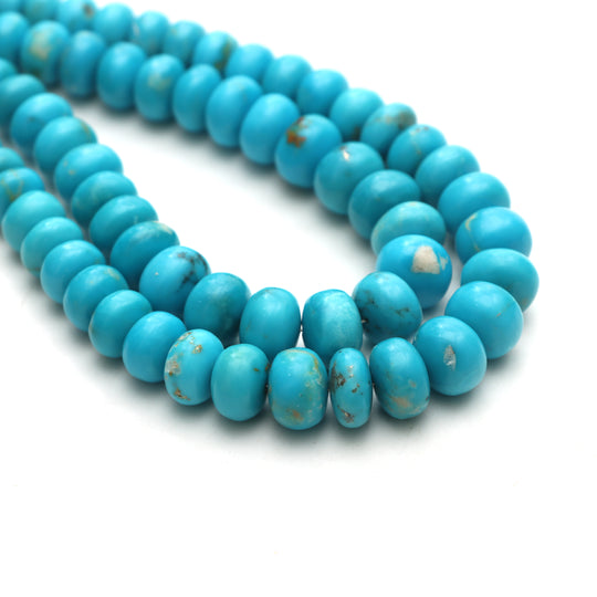 ターコイズ スムース ロンデル ビーズ、5 mm ～ 10 mm、ターコイズ ジュエリー メイキング ビーズ、ロンデル シェイプ ターコイズ、18 インチ ストランド、1 ストランドあたりの価格