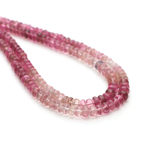 Pink tourmaline smooth rondelle beads, 4 mm to 6 mm, Tourmaline jewelry making beads, Rondelle shape tourmaline, 17.5 inches strand, Price per strand