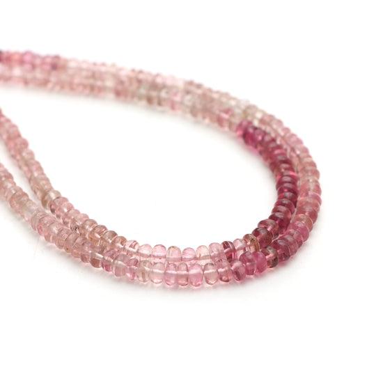 Pink tourmaline smooth rondelle beads, 3.5 mm to 4.5 mm, Tourmaline jewelry making beads, Rondelle shape tourmaline, 18 inches strand, Price per strand