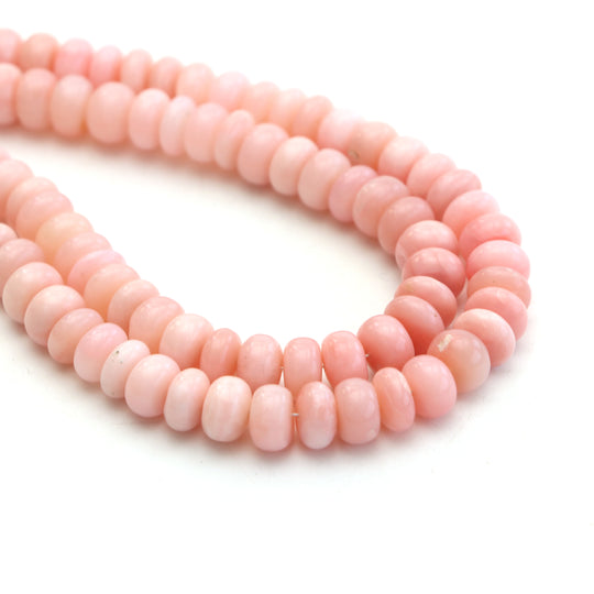 Pink opal smooth rondelle beads, 7 mm to 8 mm, Pink opal jewelry making beads, Rondelle shape pink opal, 18 inches strand, Price per strand
