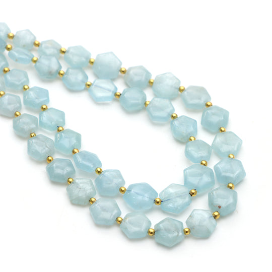 Aquamarine Smooth Hexagon Beads, 6x6.5 mm To 8x9 mm, Aquamarine Jewelry Making Beads, Aquamarine Beads, 18 Inchl Strand, Price Per Strand