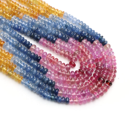 Multi Sapphire Smooth Rondelle Beads, 4 mm To 5 mm, Sapphire Jewelry Making Beads, Sapphire Beads, 16 - 20 Inches Strand, Price Per Necklace