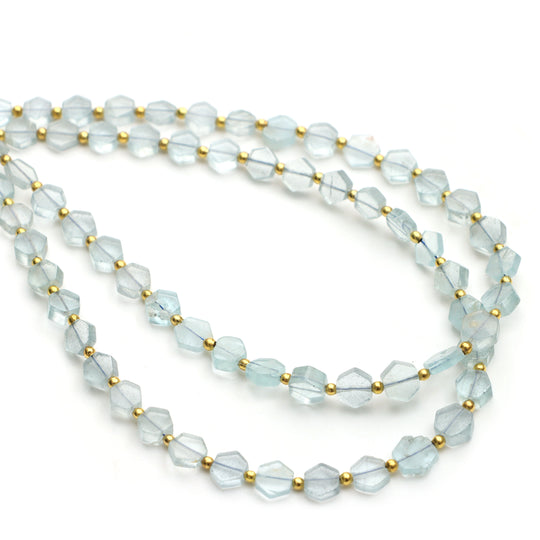 Aquamarine Smooth Hexagon Beads, 4x4.5 mm To 5.5x6 mm, Aquamarine Jewelry Making Beads, Aquamarine Beads, 18 Inchl Strand, Price Per Strand