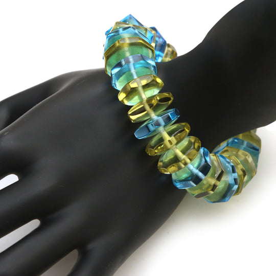 Blue Yellow Hexagon Beads Bracelet, Geometric Stretch Bracelet, Minimalist Color Block Jewelry, Handmade Chunky Bead Bracelet Gift