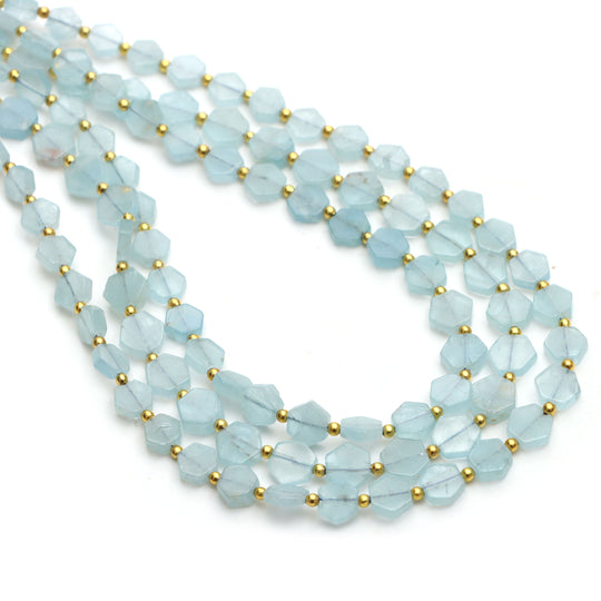 Aquamarine Smooth Hexagon Beads, 4x5 mm To 6x7 mm, Aquamarine Jewelry Making Beads, Aquamarine Beads, 18 Inchl Strand, Price Per Strand