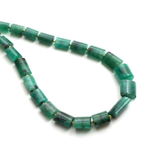 Emerald Smooth Cylinder Beads, 7.5x11 mm To 10x15.5 mm, Emerald Jewelry Making Beads, Emerald Beads, 18 Inches Full Strand, Price Per Strand