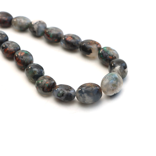 Copper chrysocolla smooth tumble beads, 8.5x10.5 mm to 12.5x15 mm, Tumble shape chrysocolla, Plain chrysocolla, 20 inches, Price per strand