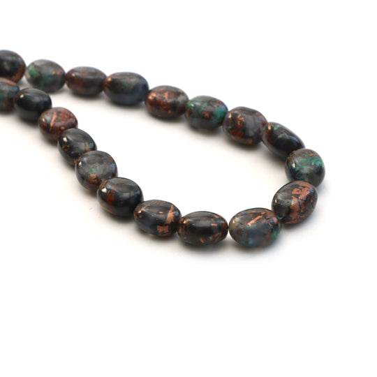 Copper chrysocolla smooth tumble beads, 10x11 mm to 11x16 mm, Tumble shape chrysocolla, Plain chrysocolla, 20 inches, Price per strand