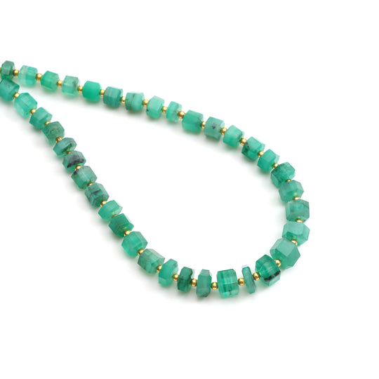 Emerald Faceted Cylinder Beads, 2x5 mm To 6x7 mm, Emerald Jewelry Making Beads, Emerald Beads, 17.5 Inches Full Strand, Price Per Strand