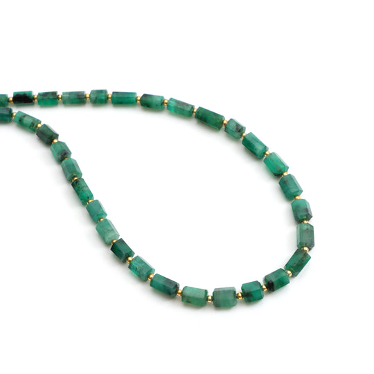 Emerald Faceted Cylinder Beads, 4x9 mm To 5x8 mm, Emerald Jewelry Making Beads, Emerald Beads, 18 Inches Full Strand, Price Per Strand