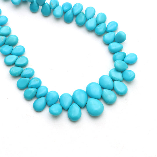 ターコイズ スムース グラデーション ペアシェイプ ターコイズ ビーズ ストランド | ジュエリー クラフト用天然ターコイズ ペアビーズ | ターコイズ ペアビーズ ストランド