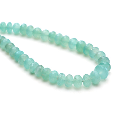 Aqua chalcy faceted rondelle beads, 7.5 mm to 11 mm, Rondelle shape aqua chalcy, Faceted aqua chalcy beads, 18 inch strand, Price per strand