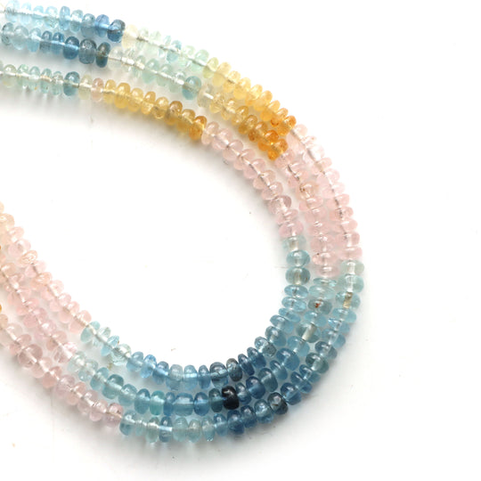 Multi Aquamarine Smooth Rondelle Beads, 4 mm, Pastel Color Aquamarine Beads, Aquamarine Plain Beads, 18 Inches Full Strand, Price Per Strand