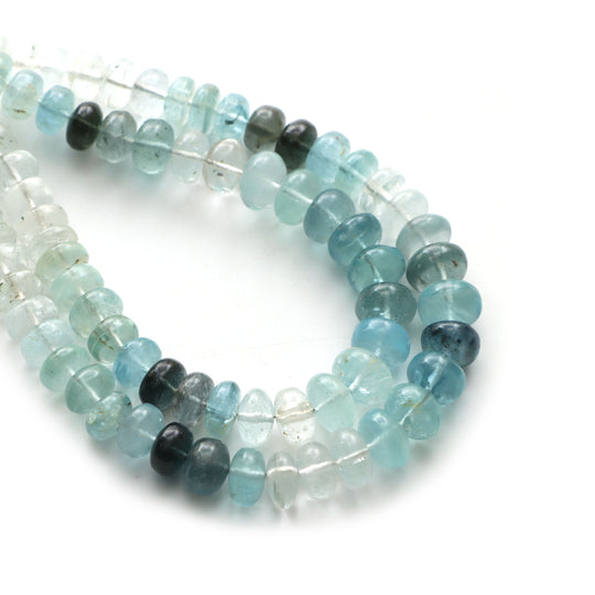 Multi Aquamarine Smooth Rondelle Beads, 7.5 mm To 9 mm, Multi Color Aquamarine Beads, Plain Aquamarine Beads, 18 Inches, Price Per Strand