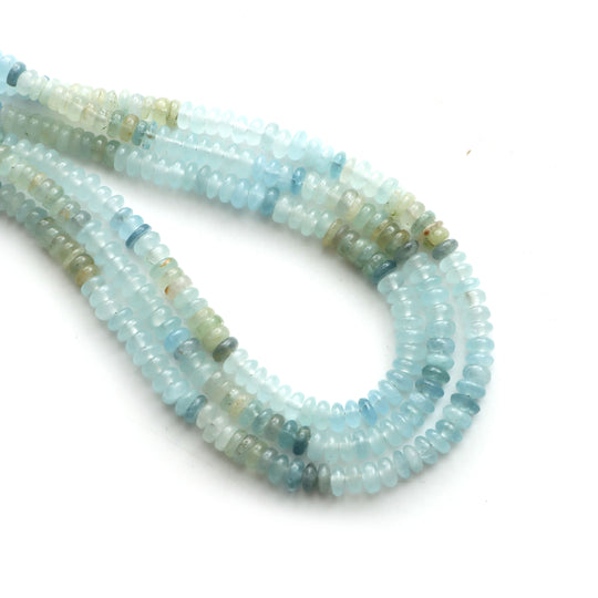 Multi Aquamarine Smooth Rondelle Beads, 4 mm To 5 mm, Aquamarine Rondelle Necklace, Smooth Aquamarine Beads, 18 Inches, Price Per Strand