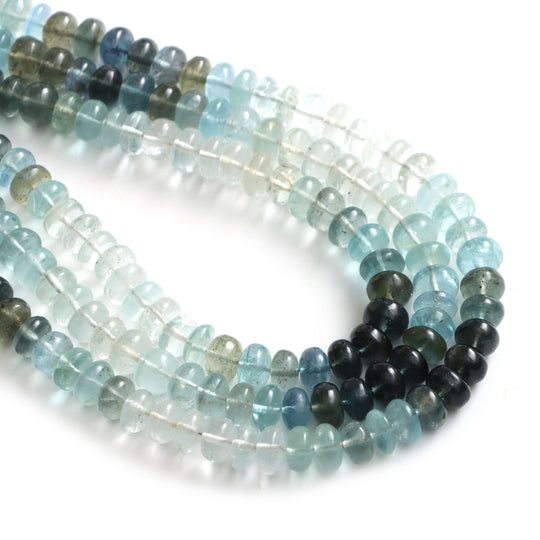 Natural Multi Aquamarine Smooth Rondelle Beads, 7 mm To 7.5 mm, Multi Color Aquamarine Beads, Aquamarine Jewelry Making Beads 18 Inch Strand