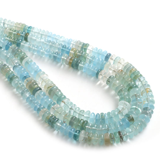 Multi Aquamarine Smooth Rondelle Beads, 5 mm To 6.5 mm, Aquamarine Rondelle Necklace, Smooth Aquamarine Beads, 18 Inches, Price Per Strand