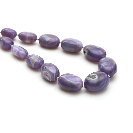 Ethiopian purple chalcedony smooth tumble beads, 8.5x12.5 mm to 17x26 mm, Tumble shape chalcedony, Plain chalcedony,  21 inch strand, Price per strand