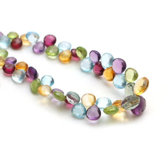 Mix semi precious faceted heart beads, 6x6 mm to 9x9.5 mm, Mix semi jewelry making beads, Heart shape mix semi, 8 inches, Price per strand