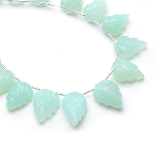 Chrysoprase Leaf Carving Beads, 11x15 mm To 13x20 mm, Chrysoprase Carving Jewelry Beads, Chrysoprase Leaf, 8.5 Inches, Price Per Strand