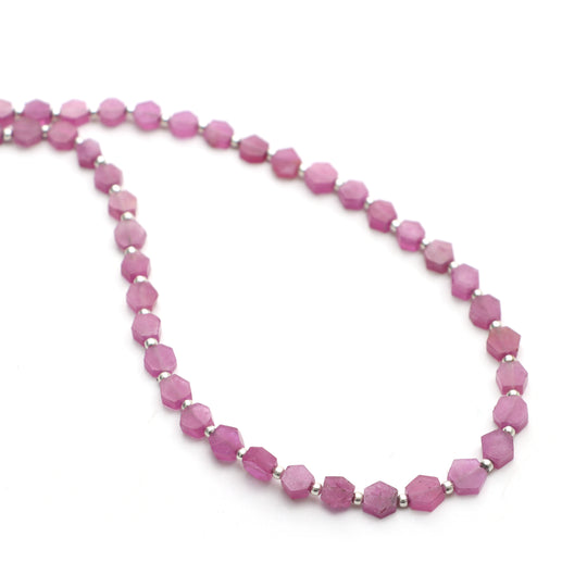 Pink Sapphire Smooth Hexagon Beads, 4x4.5 mm To 6x7 mm, Sapphire Jewelry Making Beads, Plain Sapphire Beads, 20 Inches, Price Per Strand