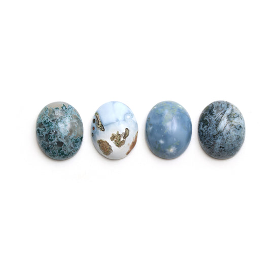 Natural Textured Blue Opal Smooth Oval Loose Gemstone, 20x25 mm, Blue Opal Gemstone, Plain Oval Cabs, Set of 4 Pieces