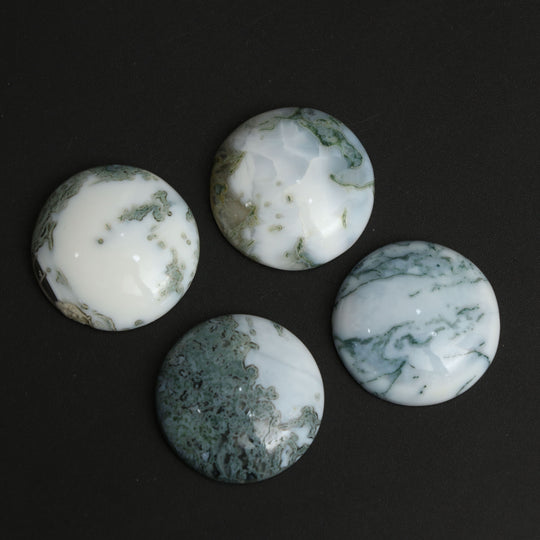 Natural Textured Blue Opal Smooth Round Loose Gemstone, 25x25 mm, Blue Opal Gemstone, Plain Round Cabs, Set of 4 Pieces