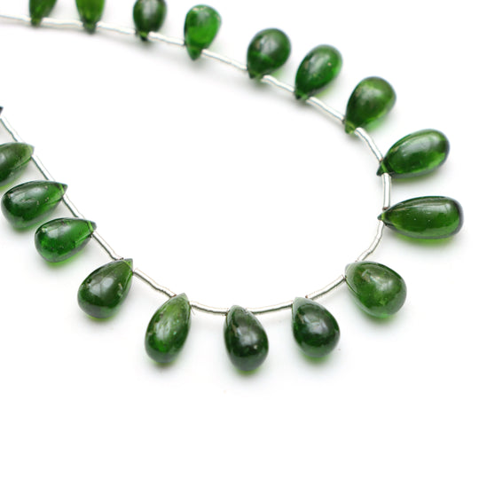 Chrome Diopside Smooth Drop Beads, 4x7 mm To 6x9 mm, Chrome Diopside Jewelry Making Beads, Plain Chrome Diopside, 6 Inches, Price Per Strand