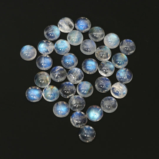 Natural Rainbow Moonstone Smooth Round Loose Gemstone, 8 mm, Rainbow Moonstone Gemstone, Moonstone Round Cabs, Set of 34 Pieces